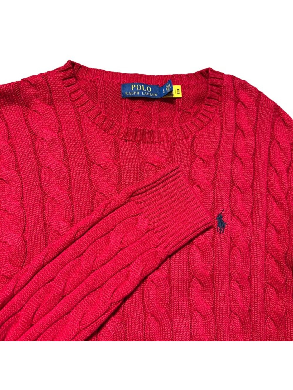 Polo Ralph Lauren Men's Sz Large Cable Knit Red Sweater Classic Pullover